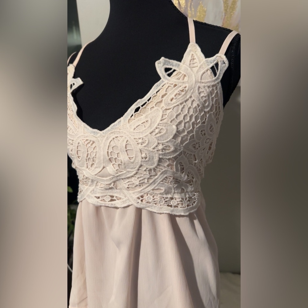 NWT Elegant Lace Trim Babydoll Spaghetti Strap Top